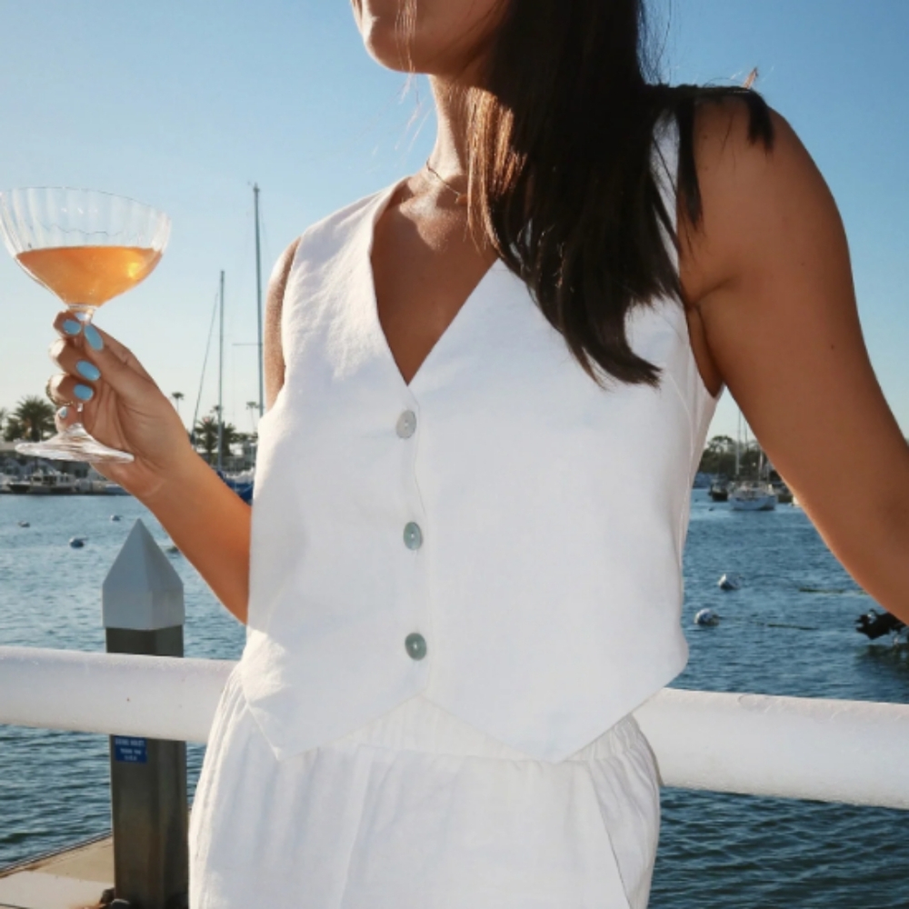 Show Me Your Mumu Vicky Vest Women's Small White Linen Shirt Top Golden 2
